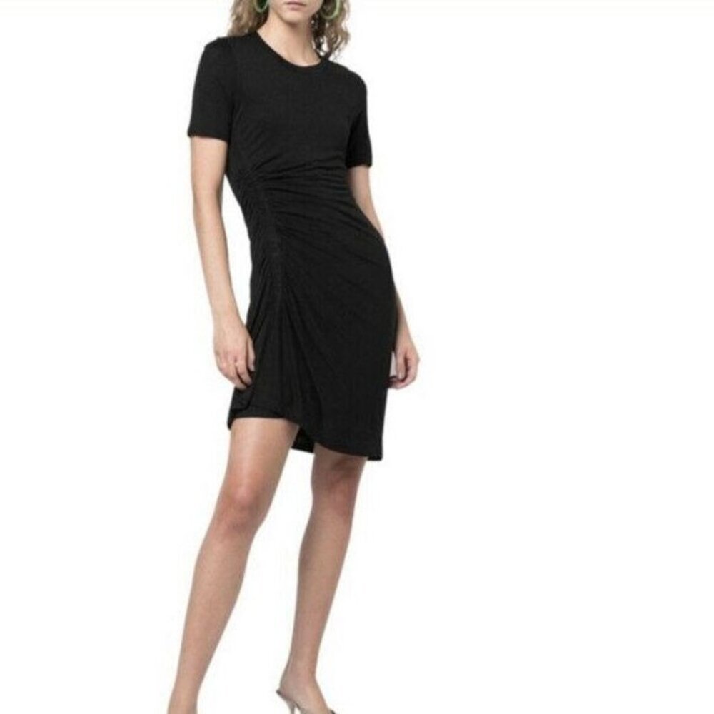 ALC Size S Sally Mini Dress Ruched Short Sleeve Jersey Knit Sheath Black